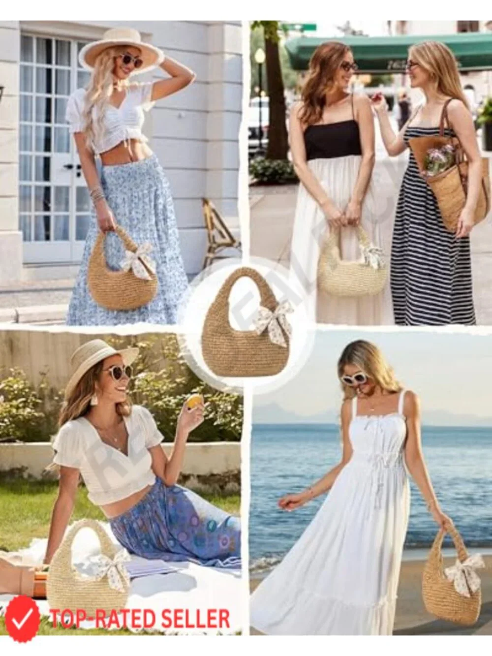 Handwoven Straw Clutch Purse for Women Zip Closure Beach Tote Lightweight